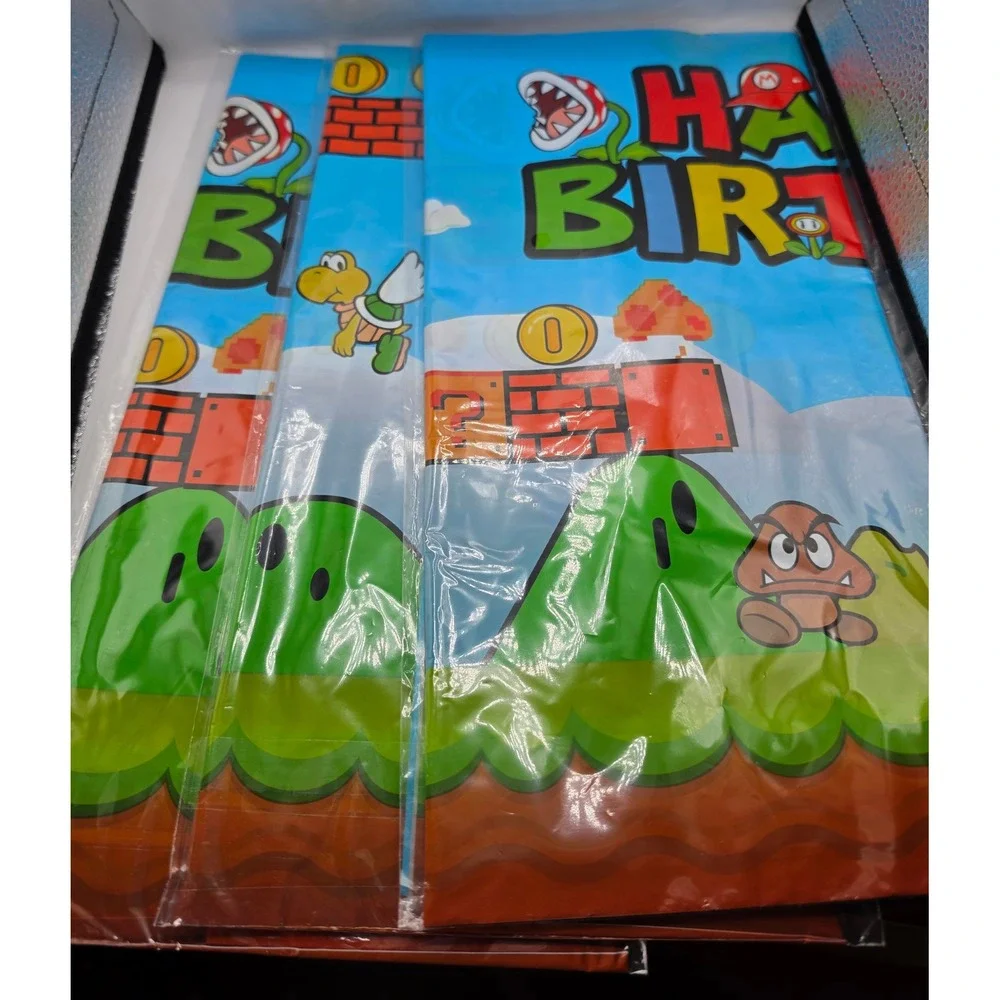 Super Mario Bros Happy Birthday Plastic‎ Tablecloth 3 Pack Party Supplies Blue